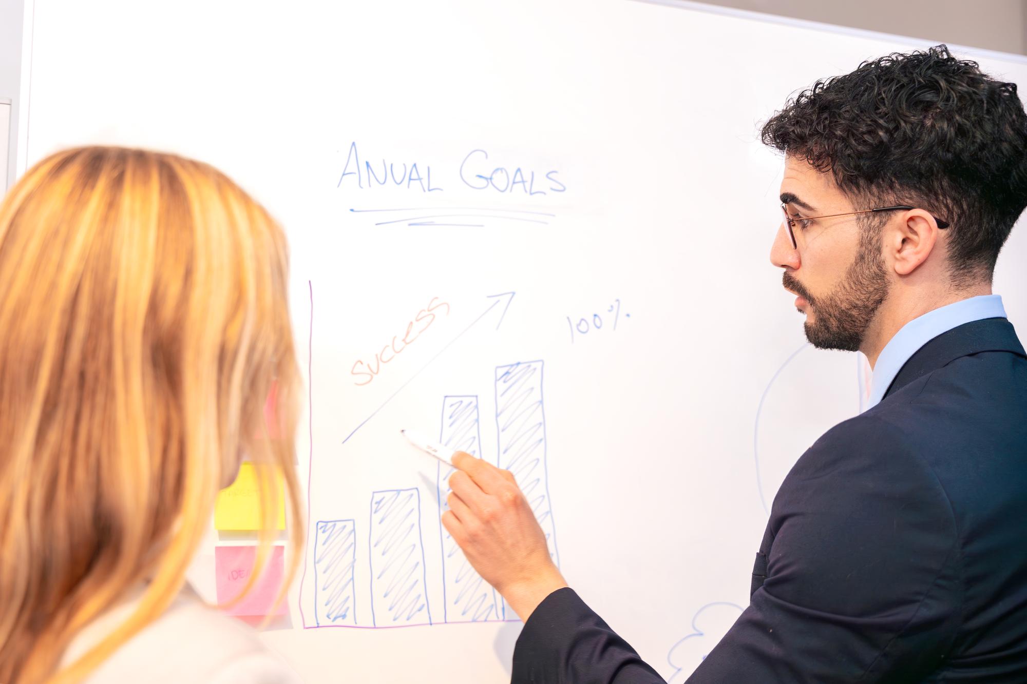 Instructor explaining budgeting concept on a whiteboard